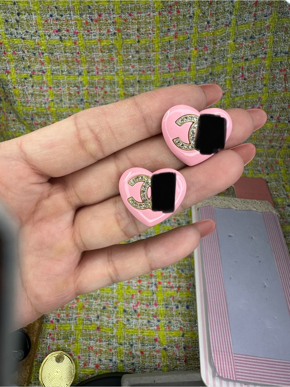 A Pink Heart Logo Stud Earrings - Pink Designer-Inspired Women’s Accessories